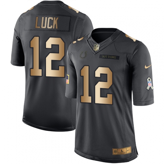 Men's Nike Indianapolis Colts #12 Andrew Luck Limited Black/Gold Salute to Service NFL Jersey - Ujersey