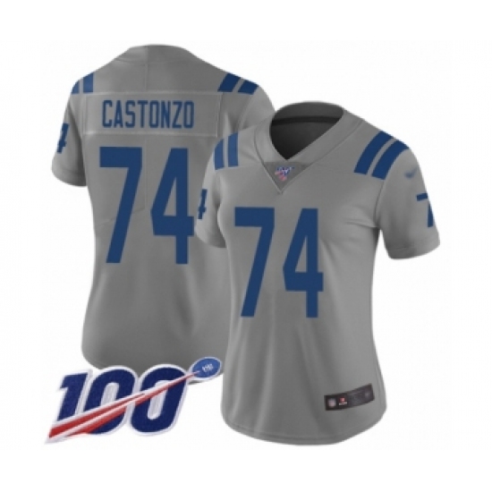 Women's Indianapolis Colts #74 Anthony Castonzo Limited Gray Inverted Legend 100th Season Football Jersey - Ujersey