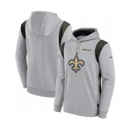 Men's New Orleans Saints 2021 Gray Sideline Logo Performance Pullover Hoodie - Ujersey