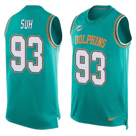 Men's Nike Miami Dolphins #93 Ndamukong Suh Limited Aqua Green Player Name & Number Tank Top NFL Jersey - Ujersey