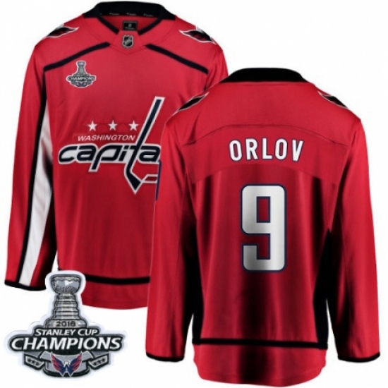 Men's Washington Capitals #9 Dmitry Orlov Fanatics Branded Red Home Breakaway 2018 Stanley Cup Final Champions NHL Jersey - Ujersey