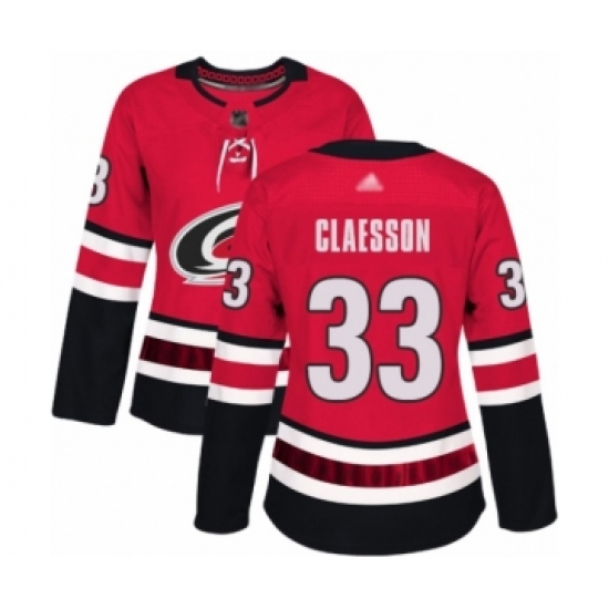 Women's Carolina Hurricanes #33 Fredrik Claesson Authentic Red Home Hockey Jersey - Ujersey