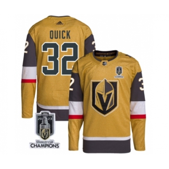 Men's Vegas Golden Knights #32 Jonathan Quick Gold 2023 Stanley Cup Champions Stitched Jersey - Ujersey