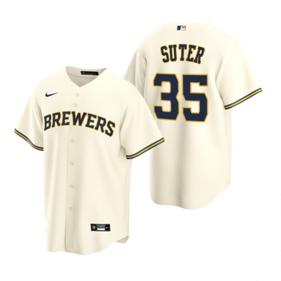 Men's Nike Milwaukee Brewers #35 Brent Suter Cream Home Stitched Baseball Jersey - Ujersey
