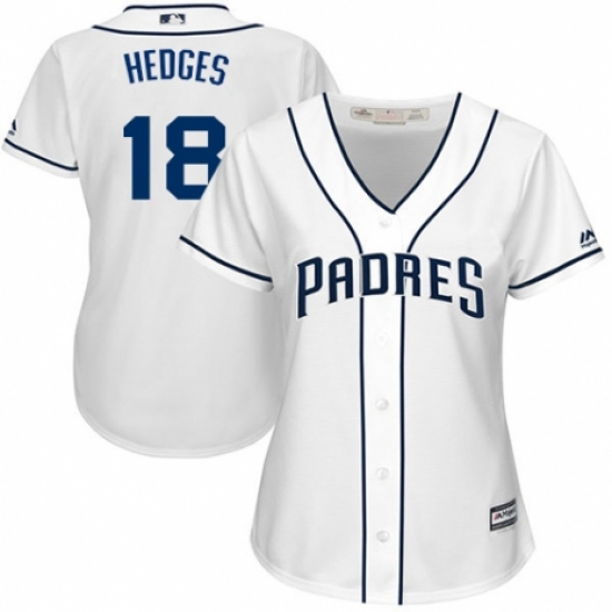 Women's Majestic San Diego Padres #18 Austin Hedges Authentic White Home Cool Base MLB Jersey - Ujersey