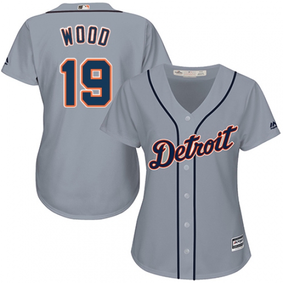 Women's Majestic Detroit Tigers #19 Travis Wood Authentic Grey Road Cool Base MLB Jersey - Ujersey