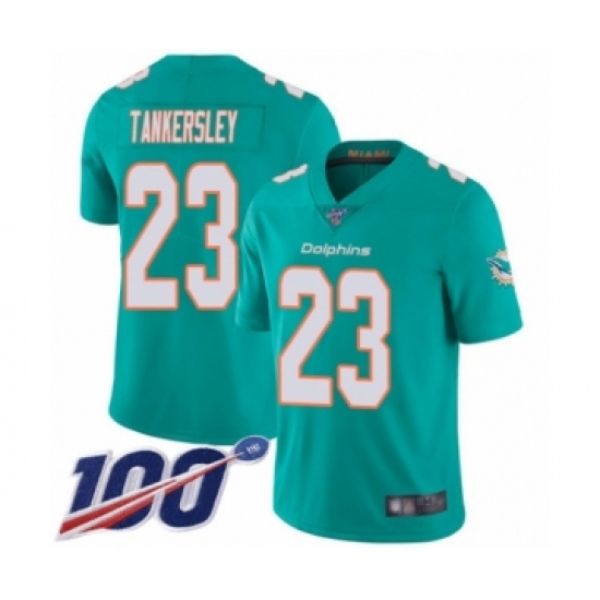Men's Miami Dolphins #23 Cordrea Tankersley Aqua Green Team Color Vapor Untouchable Limited Player 100th Season Football Jersey - Ujersey
