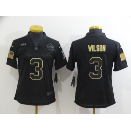 Women's Seattle Seahawks #3 Russell Wilson Black Nike 2020 Salute To Service Limited Jersey - Ujersey