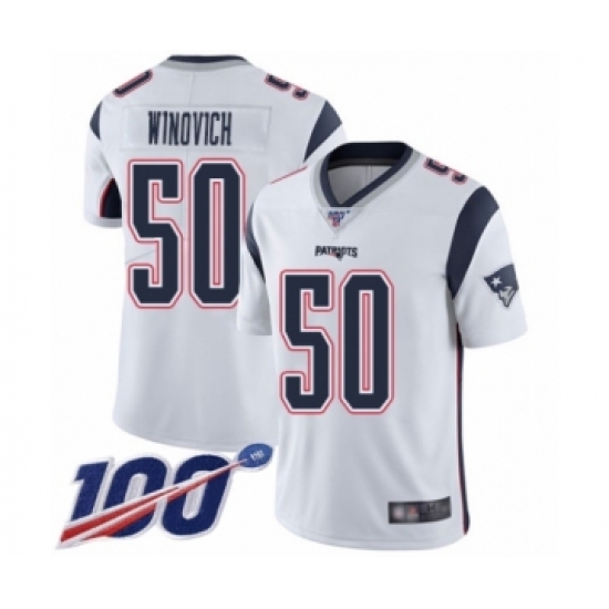 Men's New England Patriots #50 Chase Winovich White Vapor Untouchable Limited Player 100th Season Football Jersey - Ujersey