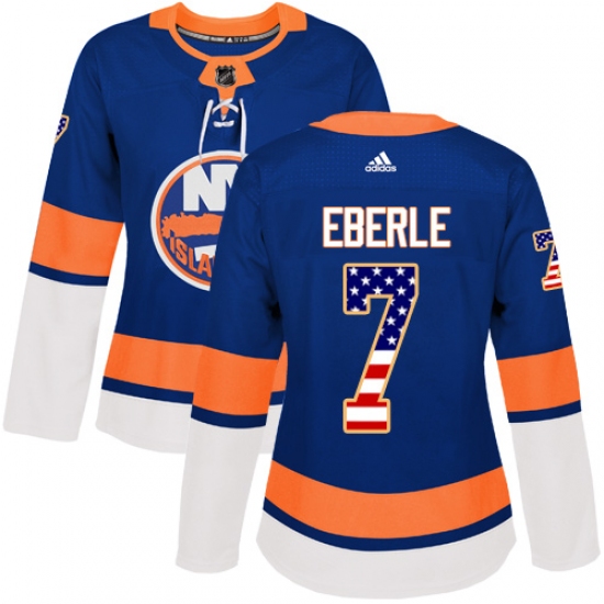 Women's Adidas New York Islanders #7 Jordan Eberle Authentic Royal Blue USA Flag Fashion NHL Jersey - Ujersey