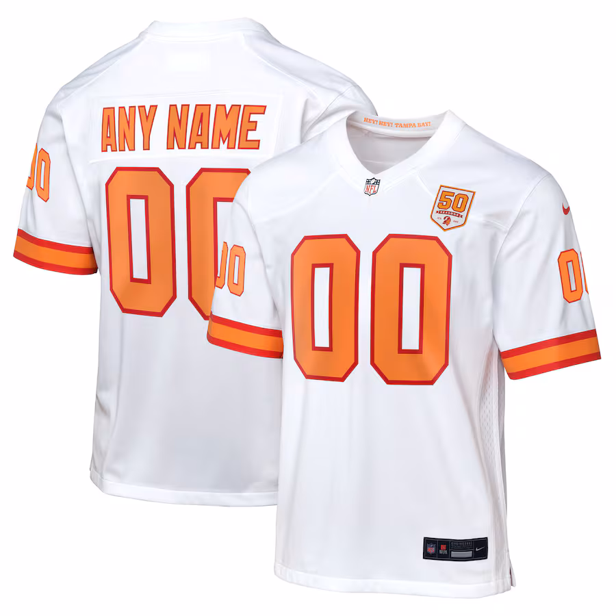 Youth Tampa Bay Buccaneers Nike White 50th Anniversary Custom Game Jersey - Ujersey