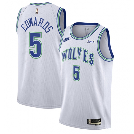 Men's Minnesota Timberwolves #5 Anthony Edwards White 2023-24 Classic Edition Stitched Jersey - Ujersey