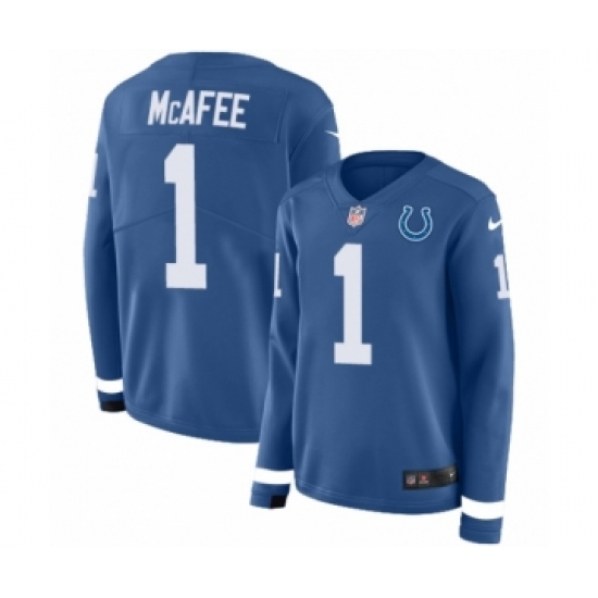Women's Nike Indianapolis Colts #1 Pat McAfee Limited Blue Therma Long Sleeve NFL Jersey - Ujersey