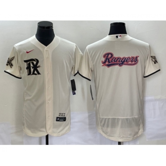 Men's Texas Rangers Cream Team Big Logo 2023 City Connect Flex Base Stitched Baseball Jersey - Ujersey