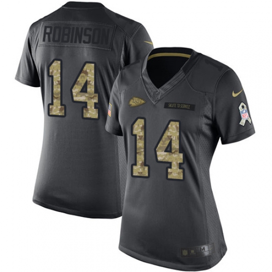 Women's Nike Kansas City Chiefs #14 Demarcus Robinson Limited Black 2016 Salute to Service NFL Jersey - Ujersey