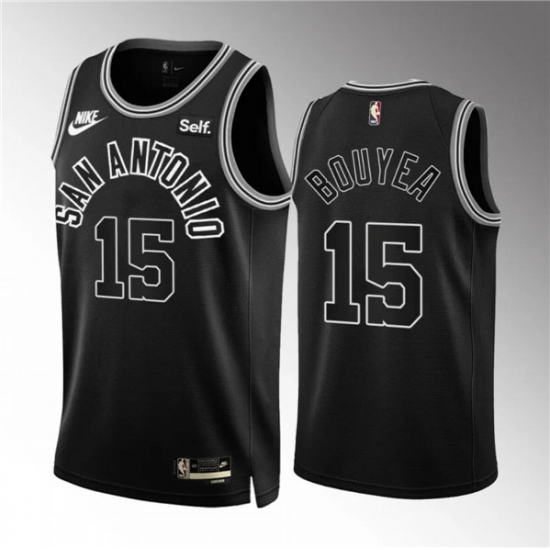 Men's San Antonio Spurs #15 Jamaree Bouyea Black Icon Edition Stitched Basketball Jerseys - Ujersey