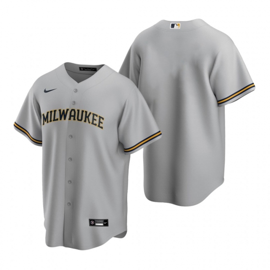 Men's Nike Milwaukee Brewers Blank Gray Road Stitched Baseball Jersey - Ujersey