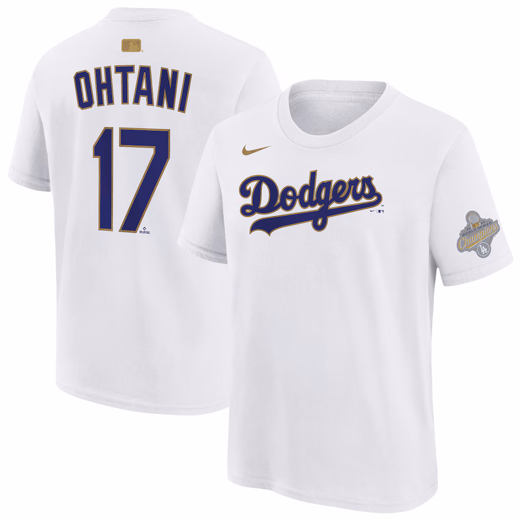 Youth Los Angeles Dodgers Shohei Ohtani Nike White 2026 Gold Collection Name & Number T-Shirt - ujerseystore