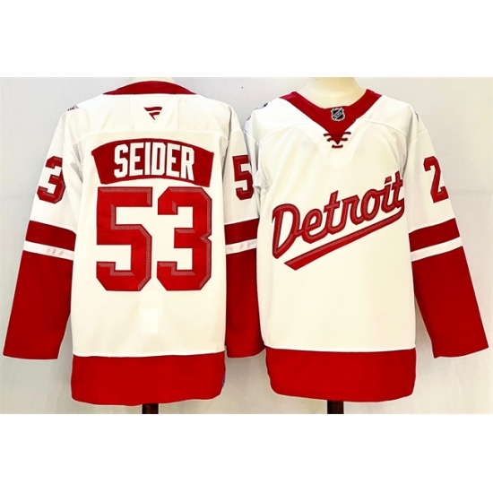Men's Detroit Red Wings #53 Moritz Seider White Red 2024-25 Stitched Jersey - Ujersey
