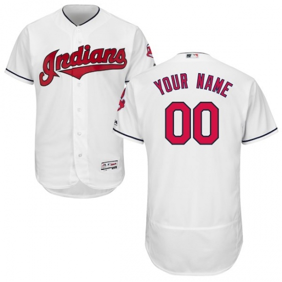 Men's Cleveland Indians Majestic Home White Flex Base Authentic Collection Custom Jersey - Ujersey