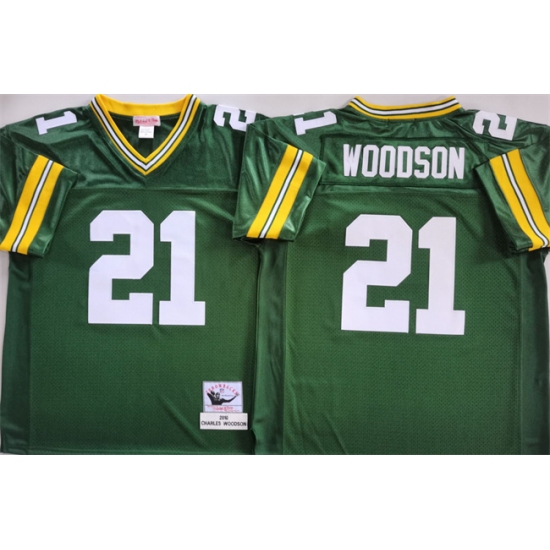 Men's Green Bay Packers #21 Charles Woodson Green Throwback Stitched Football Jersey - Ujersey