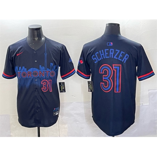 Men's Toronto Blue Jays #31 Max Scherzer Navy 2024 City Connect Limited Stitched Baseball Jersey - Ujersey