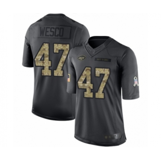 Men's New York Jets #47 Trevon Wesco Limited Black 2016 Salute to Service Football Jersey - Ujersey