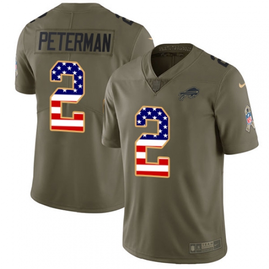 Youth Nike Buffalo Bills #2 Nathan Peterman Limited Olive/USA Flag 2017 Salute to Service NFL Jersey - Ujersey