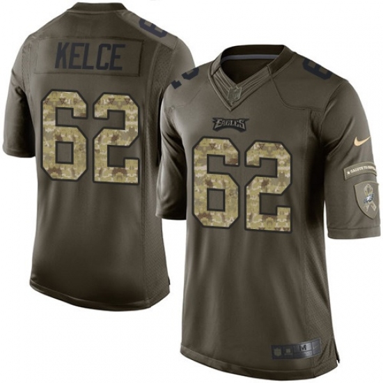 Youth Nike Philadelphia Eagles #62 Jason Kelce Elite Green Salute to Service NFL Jersey - Ujersey