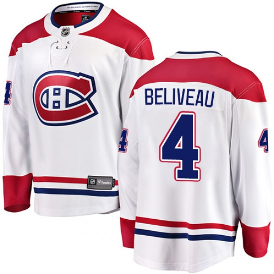 Men's Montreal Canadiens #4 Jean Beliveau Authentic White Away Fanatics Branded Breakaway NHL Jersey - Ujersey