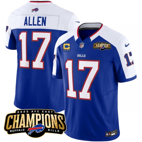 Men's Buffalo Bills #17 Josh Allen Blue White 2023 F.U.S.E. AFC East Champions With 4-star C Football Stitched Jersey - Ujersey