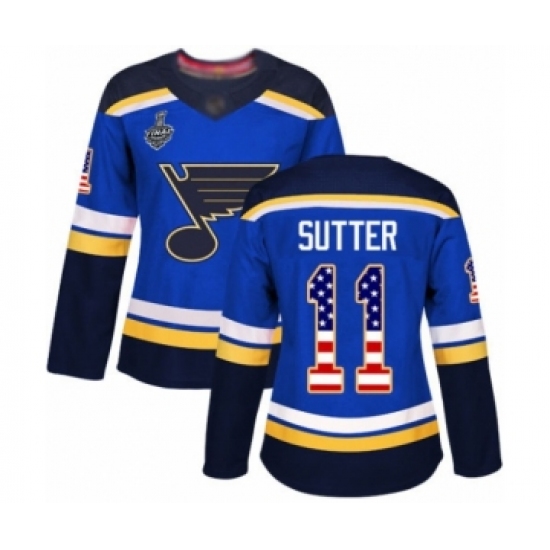 Women's St. Louis Blues #11 Brian Sutter Authentic Blue USA Flag Fashion 2019 Stanley Cup Final Bound Hockey Jersey - Ujersey