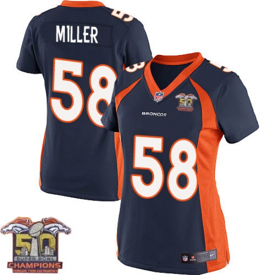 Women's Nike Denver Broncos #58 Von Miller Elite Navy Blue Alternate Super Bowl 50 Champions NFL Jersey - Ujersey