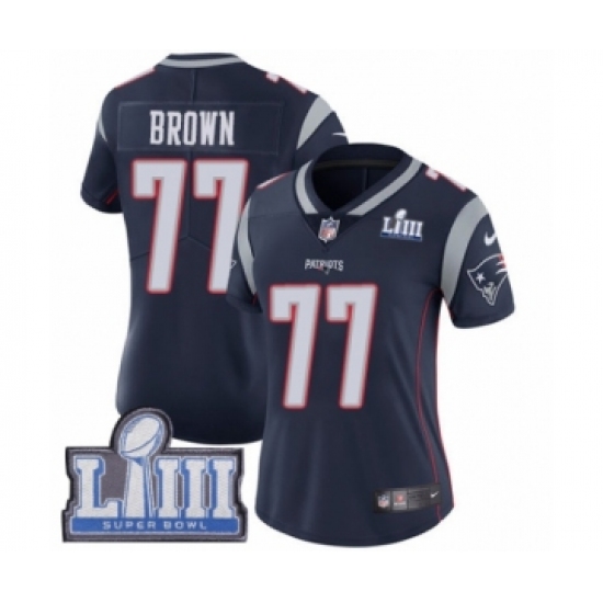 Women's Nike New England Patriots #77 Trent Brown Navy Blue Team Color Vapor Untouchable Limited Player Super Bowl LIII Bound NFL Jersey - Ujersey