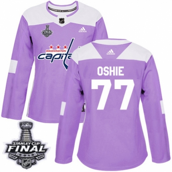 Women's Adidas Washington Capitals #77 T.J. Oshie Authentic Purple Fights Cancer Practice 2018 Stanley Cup Final NHL Jersey - Ujersey