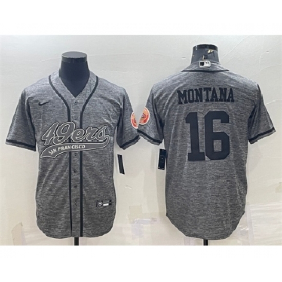 Men's San Francisco 49ers #16 Joe Montana Gray With Patch Cool Base Stitched Baseball Jersey - Ujersey