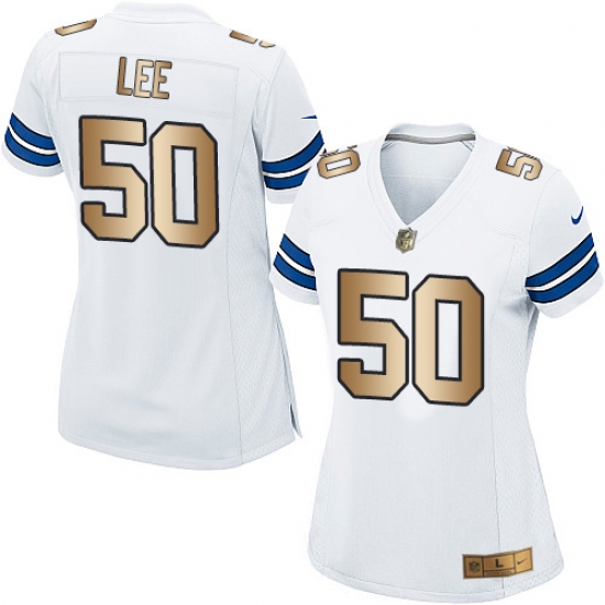 Women's Nike Dallas Cowboys #50 Sean Lee Elite White/Gold NFL Jersey - Ujersey