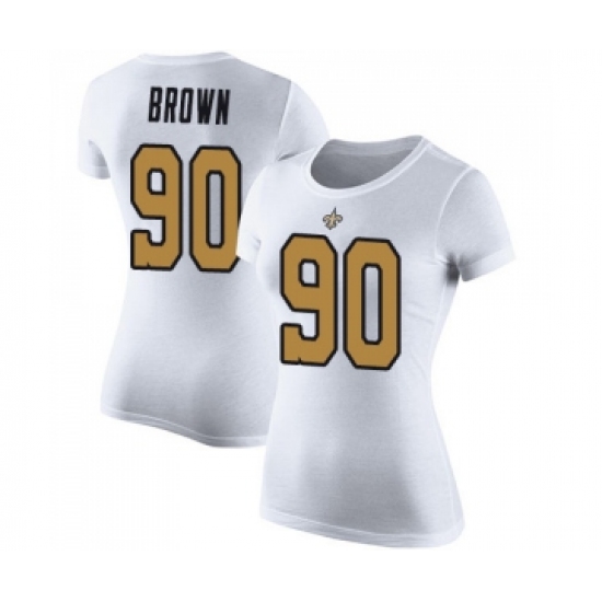 Football Women's New Orleans Saints #90 Malcom Brown White Rush Pride Name & Number T-Shirt - Ujersey