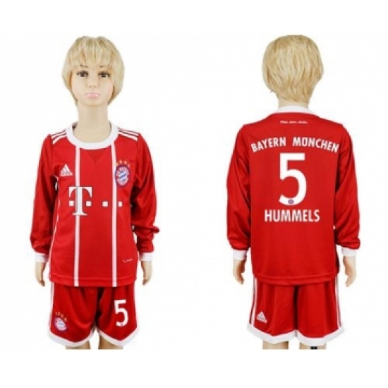 Bayern Munchen #5 Hummels Home Long Sleeves Kid Soccer Club Jersey