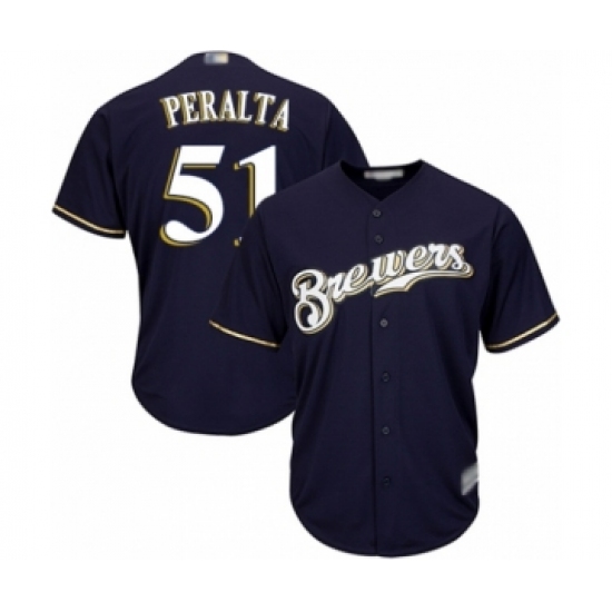 Youth Milwaukee Brewers #51 Freddy Peralta Authentic Navy Blue Alternate Cool Base Baseball Player Jersey - Ujersey