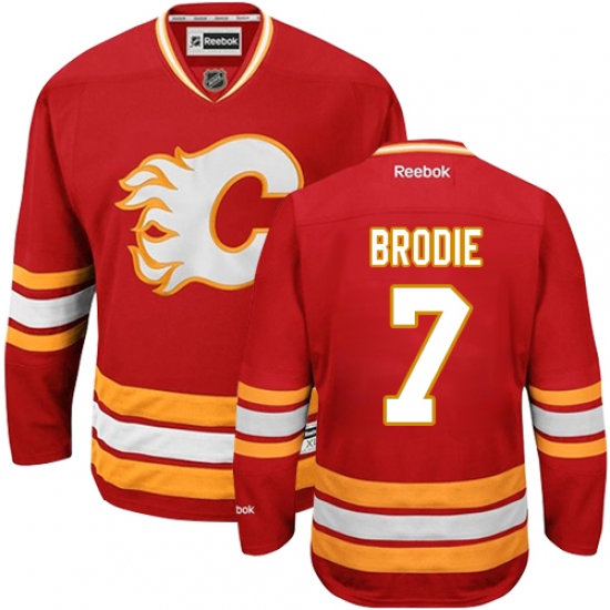 Men's Reebok Calgary Flames #7 TJ Brodie Authentic Red Third NHL Jersey - Ujersey