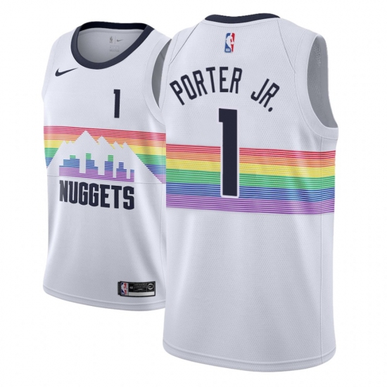Men NBA 2018-19 Denver Nuggets #1 Michael Porter Jr. City Edition White Jersey - Ujersey