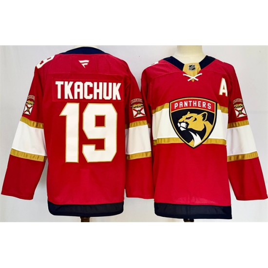 Men's Florida Panthers #19 Matthew Tkachuk Red 2024-25 Home With A Stitched Hockey Jersey - Ujersey