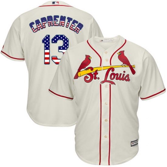 Men's Majestic St. Louis Cardinals #13 Matt Carpenter Authentic Cream USA Flag Fashion MLB Jersey - Ujersey