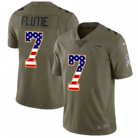 Men's Nike Los Angeles Chargers #7 Doug Flutie Limited Olive/USA Flag 2017 Salute to Service NFL Jersey - Ujersey