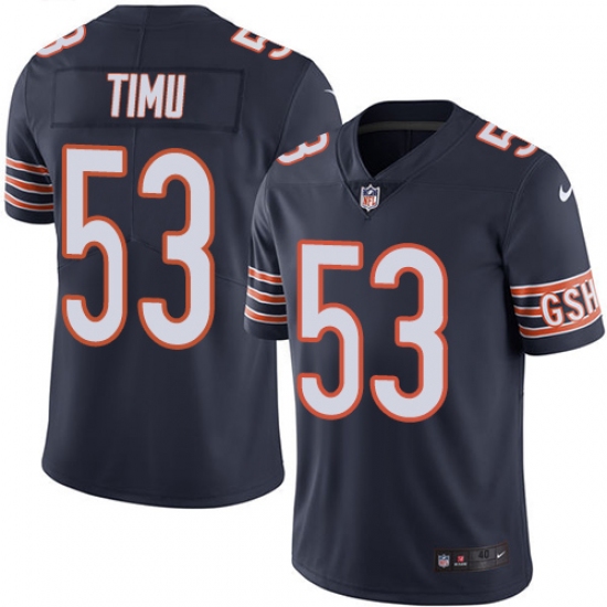 Men's Nike Chicago Bears #53 John Timu Navy Blue Team Color Vapor Untouchable Limited Player NFL Jersey - Ujersey