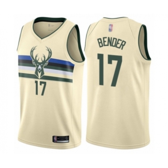 Men's Milwaukee Bucks #17 Dragan Bender Authentic Cream Basketball Jersey - City Edition - Ujersey