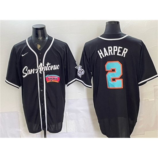 Men's San Antonio Spurs #2 Dylan Harper Black Stitched Baseball Jerseys