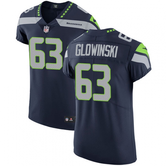 Men's Nike Seattle Seahawks #63 Mark Glowinski Steel Blue Team Color Vapor Untouchable Elite Player NFL Jersey - Ujersey