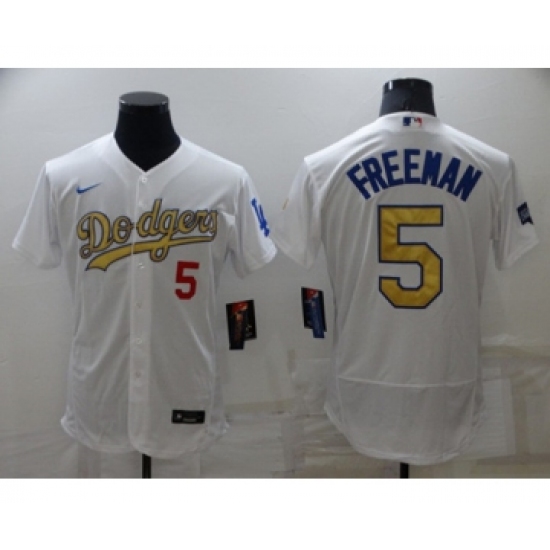 Men's Los Angeles Dodgers #5 Freddie Freeman White Gold Flex Base Stitched Jersey - Ujersey